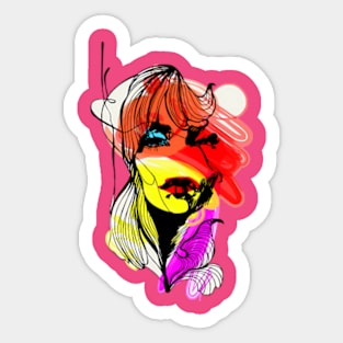 Colorful line art portrait of girl Sticker